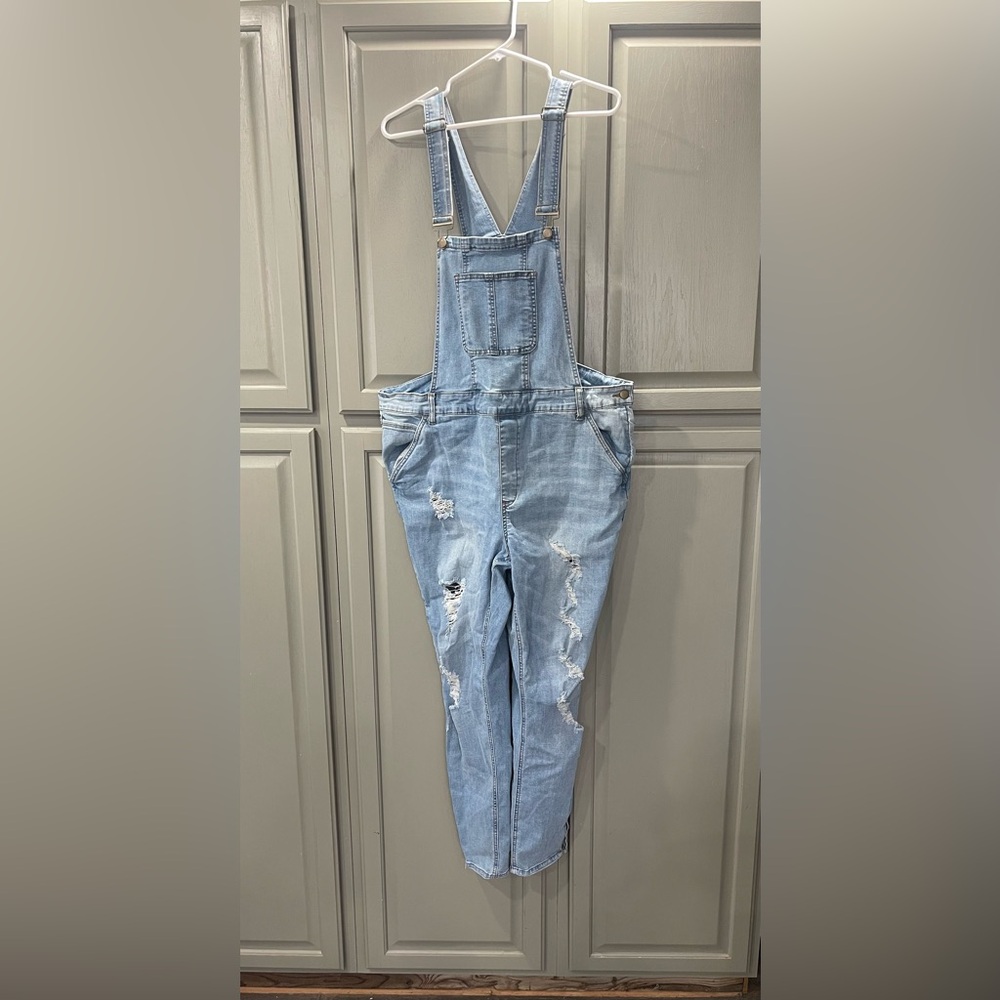 Fashion Nova Distressed Denim Overalls